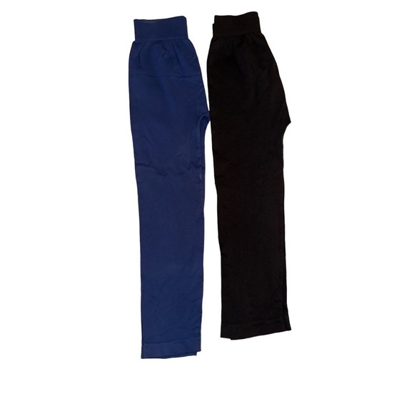 Pack Of 2 NIKIBIKI Women's Stretch Pull On Cropped Leggings One Size Black Blue - Picture 1 of 6